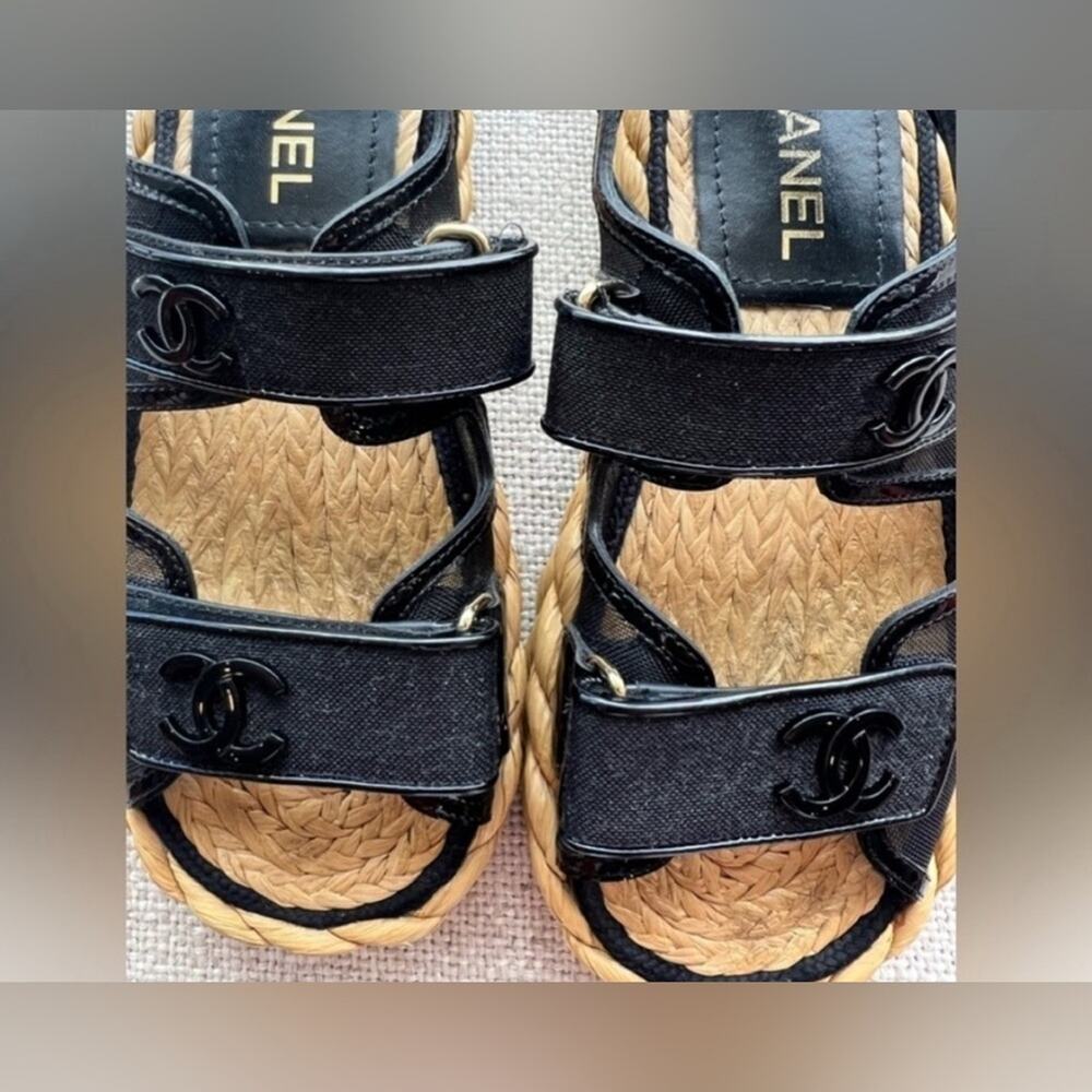 CHANEL Dad Sandals Mesh espadrille and Patent with Raffia sole 36 - Picture 6 of 13